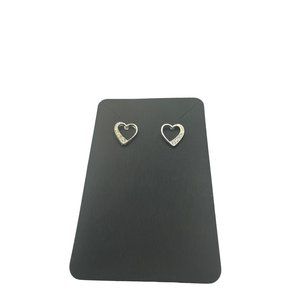 Silver Heart Shaped Rhinestone Encrusted Post Earrings